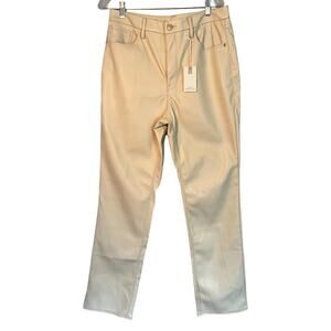 Good American Womens Faux Leather Pants Size 15 Cream Straight High Rise NWT